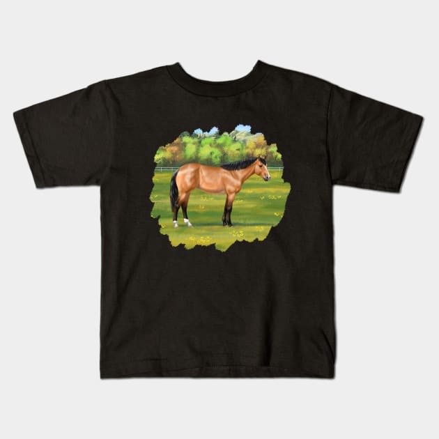 Buckskin Quarter Horse in Pasture Kids T-Shirt by csforest